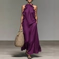 thumbnail image 5 of Smsaxvxz Summer Dresses for Women Fashion Round Neck Sleeveless Ruffle Dress Casual Solid Loose Maxi Sundress Purple M, 5 of 8