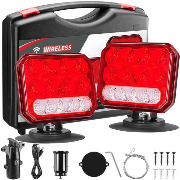 Wireless Trailer Lights Magnetic, LED Tow Light Kit with Strobe and Reverse Lights for Trailer, Truck and RV