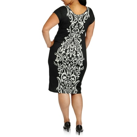 Women's Plus-Size Printed Cap Sleeve Knit Dress - Walmart.com