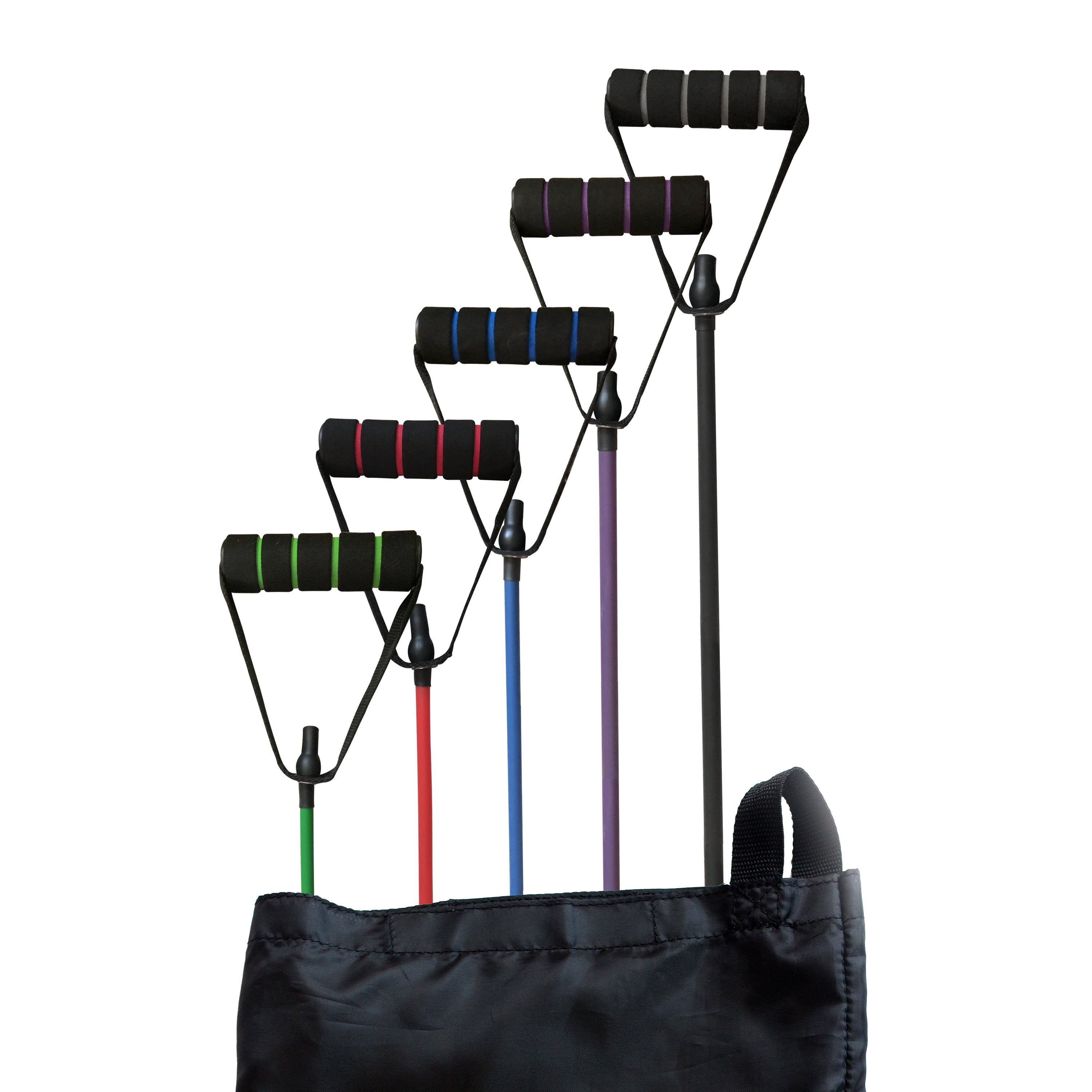 Unique Fitness Concepts Rubber Tube Exerciser Five Piece Set with Foam Handles