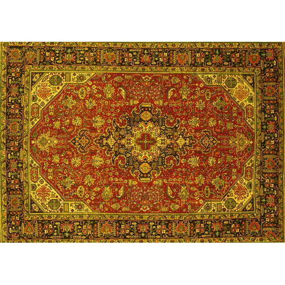 Ahgly Company Indoor Rectangle Medallion Yellow Traditional Area Rugs, 8' x 12'