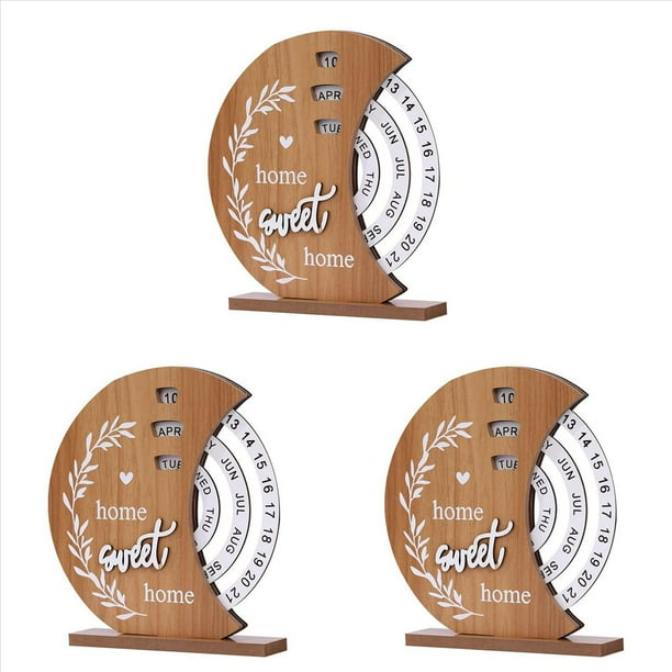 3X Calendario de Madera Decoración del Porche del Hogar Decoración de Escritorio de Oficina Calendario de Escritorio Giratorio Manual Sweet House A