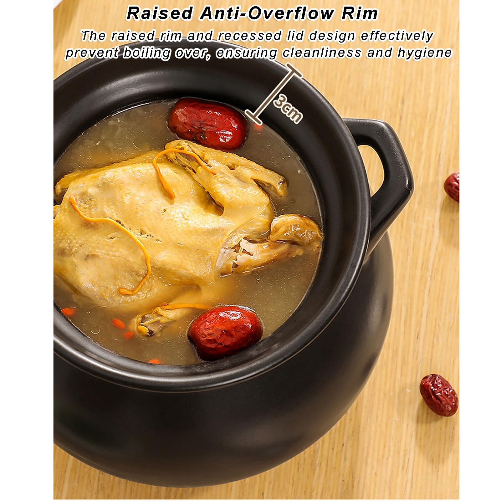 Large Cauldron Crock Pot, Glazed Ceramic Cooking Pot with Lid for Stovetop Soup, Stew and Porridge, Even Heating, Easy to Clean