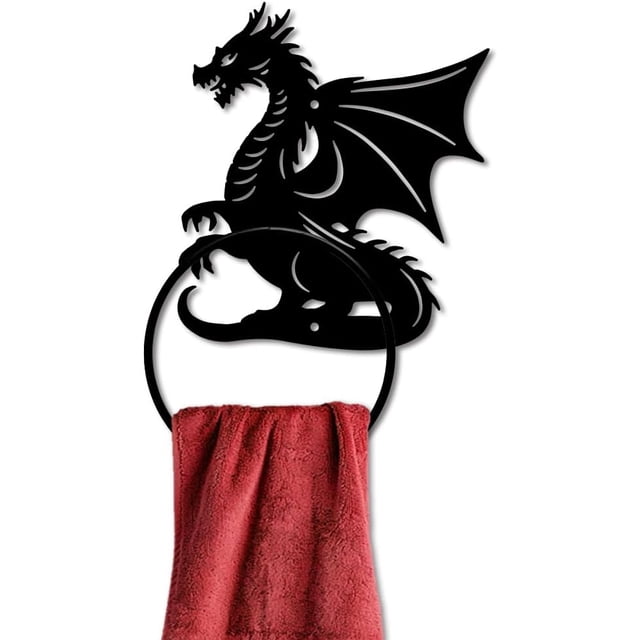 MAYJOYDIY Dragon Pattern Towel Ring Iron Cast Hand Towel Holder Flying Dragon Side Towel Ring Wall Mounted Animal Hand Towel Holder Metal Round Towel Rack for Bathroom Home Hanging Accessories