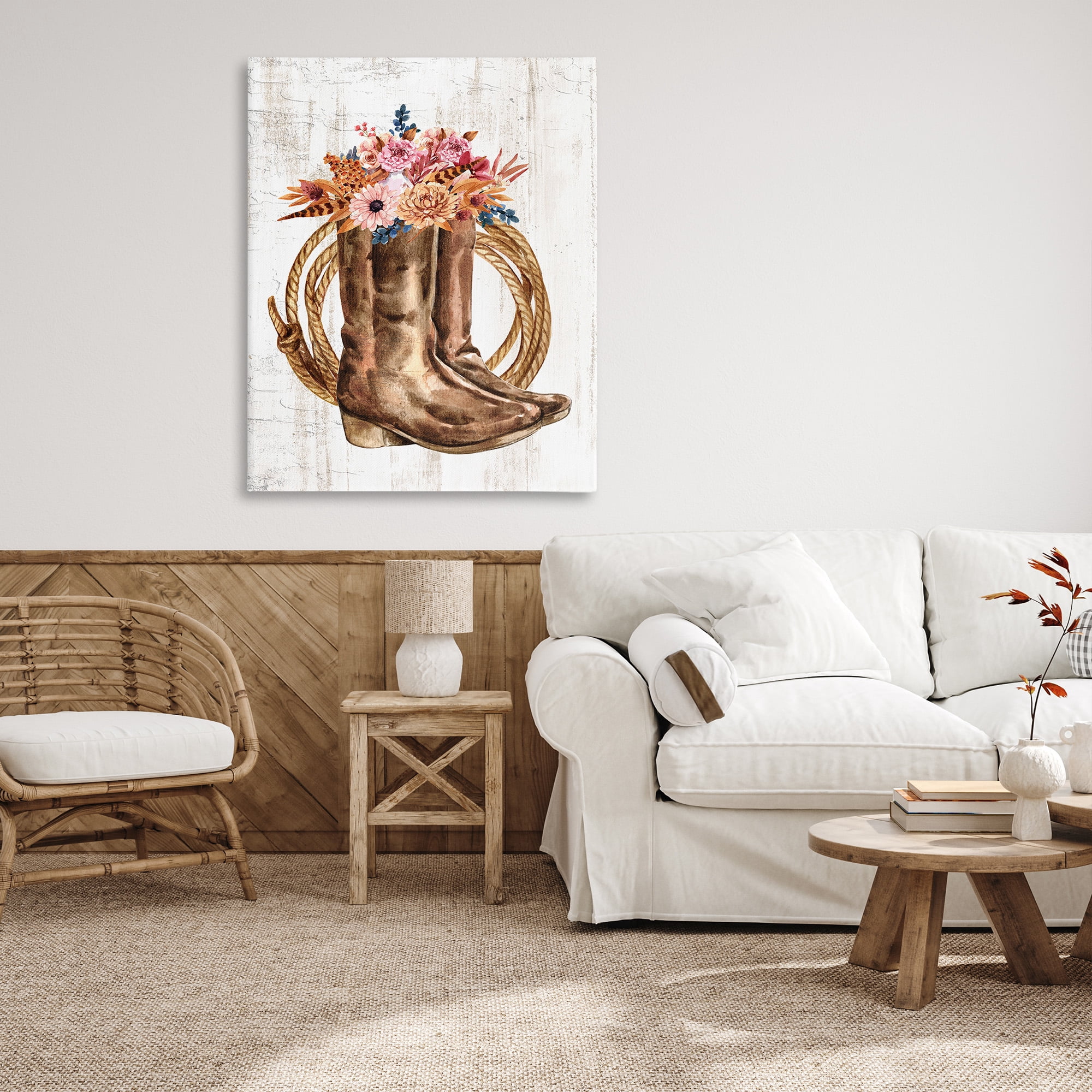 Stupell Industries Shabby Chic Floral Boots Botanical & Floral Painting Gallery Wrapped Canvas Art Print Wall Art, 36 x 48
