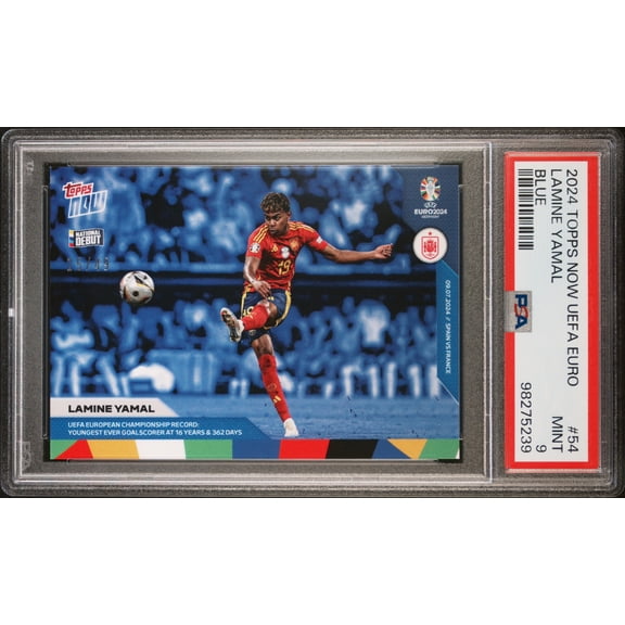 PSA 9 Lamine Yamal 2024 Topps Now #54 Blue Foil SP #15/49 UEFA EURO Rookie Card Spain