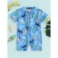 thumbnail image 2 of JYYYBF Baby Boy Rash Guard Swimsuit Cute Print Short Sleeve Zip Front Bathing Suit Swimwear, 2 of 7
