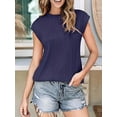 thumbnail image 6 of Yubnlvae Women's T-Shirt Short Sleeve Textured Crewneck Knit Loose Casual Basic Tee - Hot Pink/Blue/Navy/Black/White/Red/Green/Beige/Rose Gold - S/M/L/XL/XXL (Navy | XXL), 6 of 9