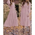 thumbnail image 2 of Womens Long Sleeve Dress Crew Neck High Waist Smocked Flowy Casual Midi Dresses for Women 2023, 2 of 6
