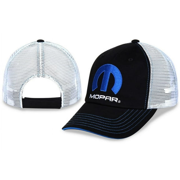 Mopar Men's Officially Licensed Embroidered Logo Trucker Hat Cap -Black/White