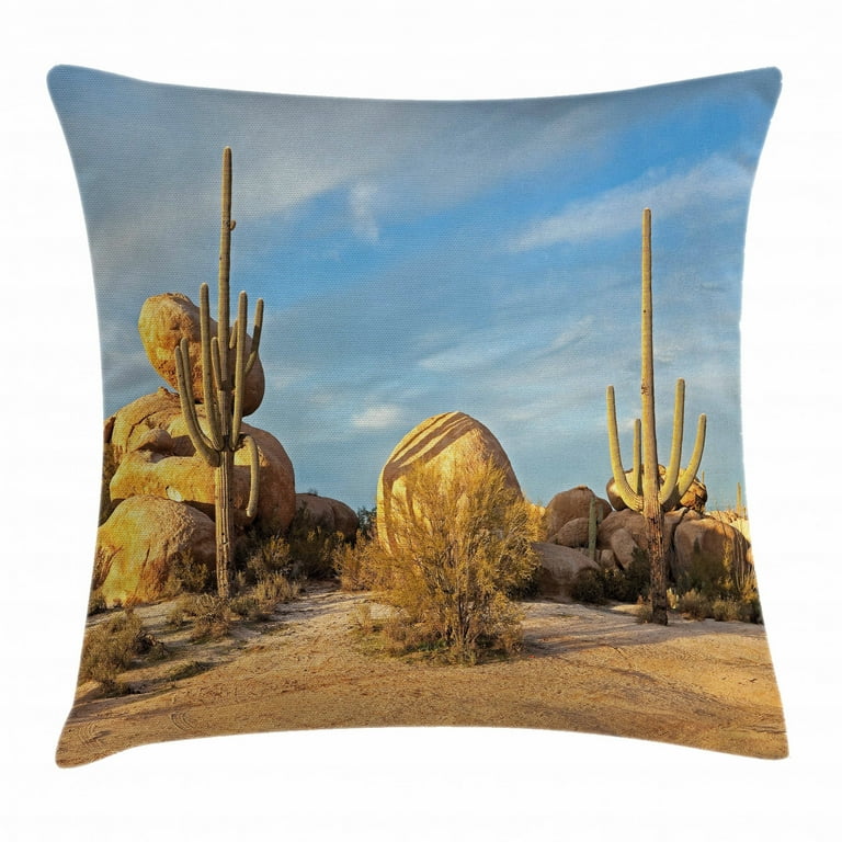 Cactus Decor Throw Pillow Cushion Cover, Desert Scenery Saguaros