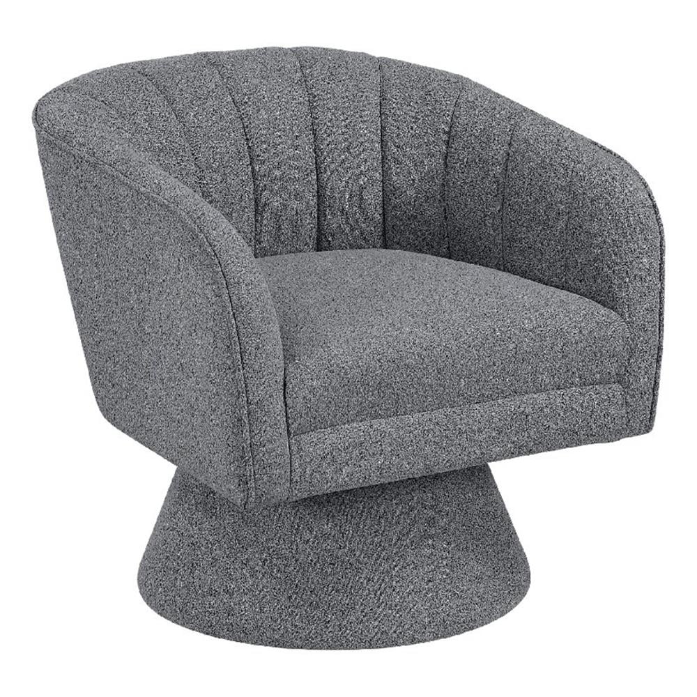 Swivel Accent Chair- Dark Gray Boucle Fabric- Channel Stitched