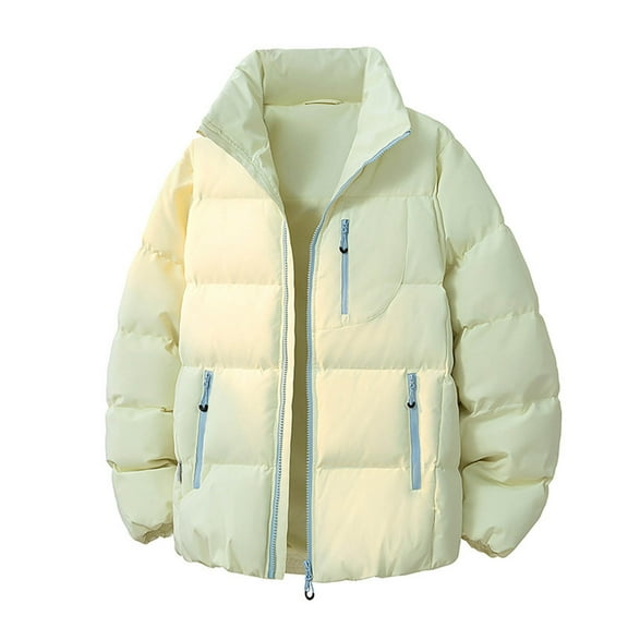 ZUKMRJPC Men's Puffer Jackets Full Zip Solid Color Stand Collar Quilted Coats Fall Winter Thick Warm Padded Jacket with Zipper Pockets