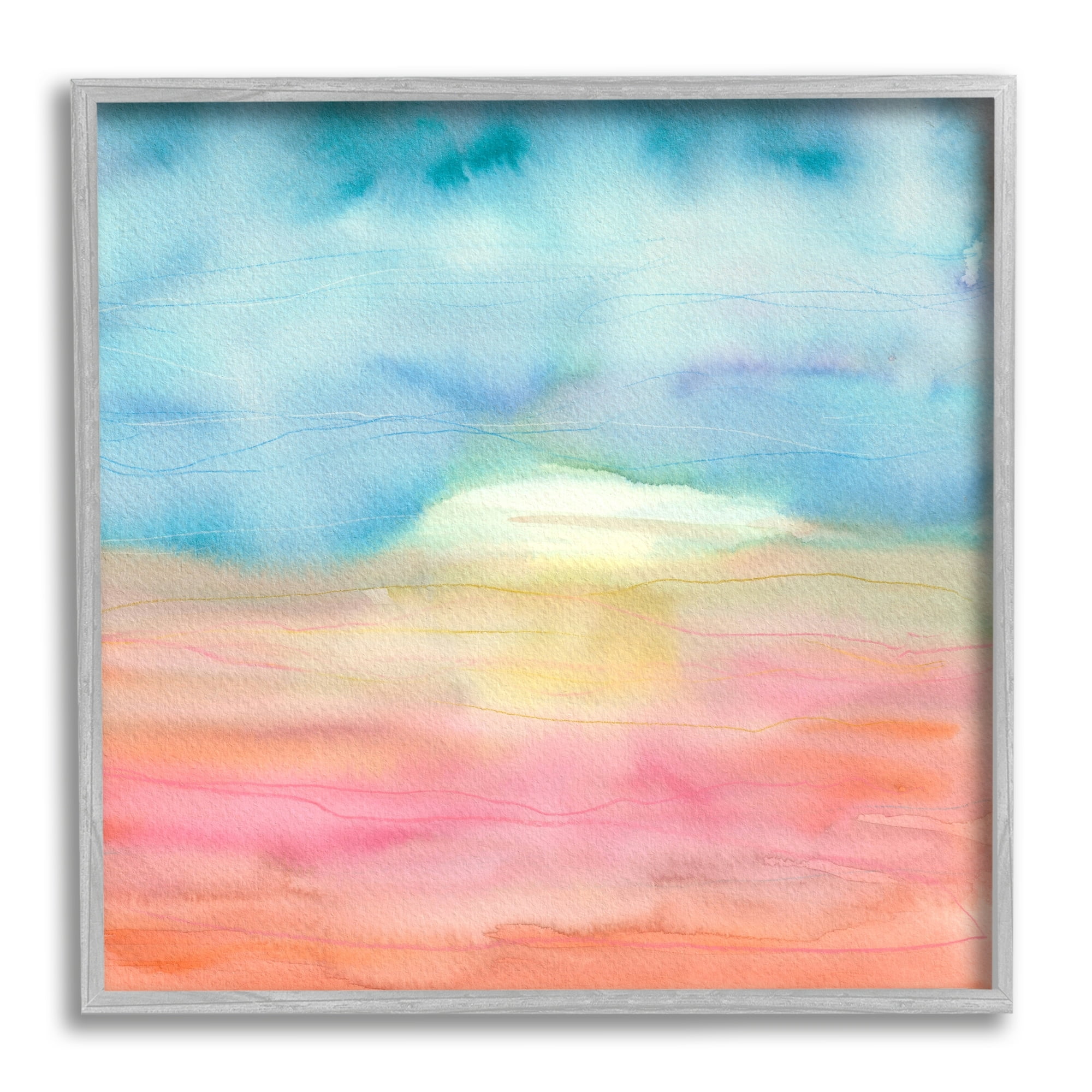 Stupell Industries Abstract Watercolor Landscape Sun Rising Horizon Sky Painting Gray Framed Art Print Wall Art, Design by Elvira Errico
