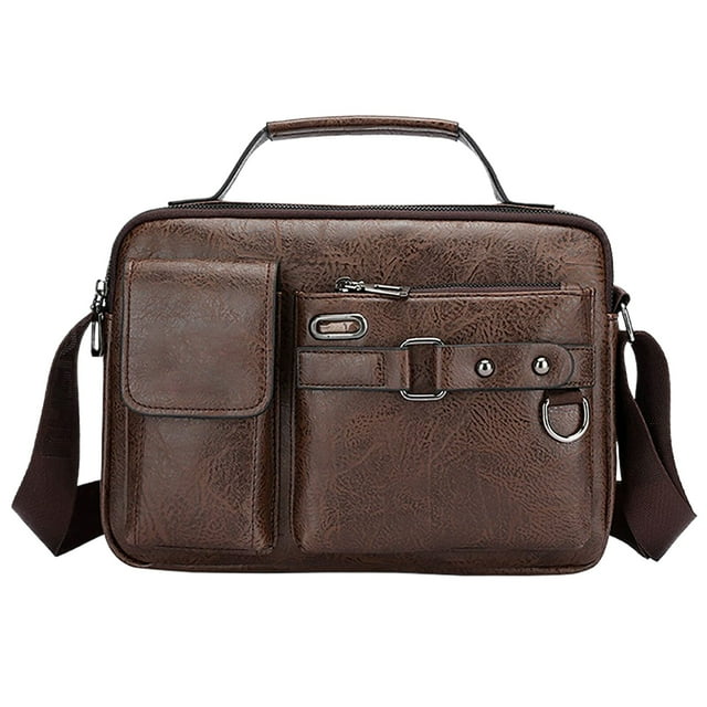 Ediodpoh Men Shoulder Bag Crossbody Bag Large Capacity PU Retro Briefcase Multifunctional Leather Bag Computer Bag Brown