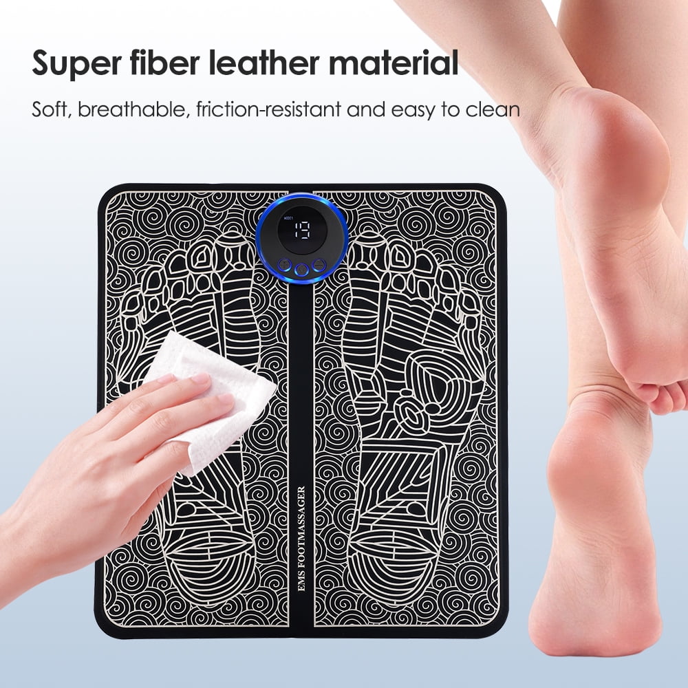 EMS Foot Massage Pad, Pulse Foot Therapy Pad for Neuropathy Foot Massager with Remote Control, 4 Body Pads, 2 in 1 Back Massager and Leg Foot Massager with 8 Modes, 19 Levels