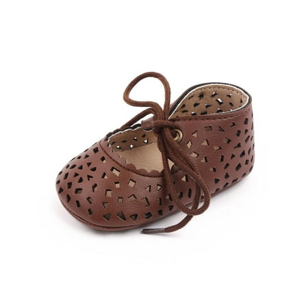 

Crocowalk Toddler Kids Crib Shoes Hollow Out Flat Sandal First Walkers Sandals Newborn Princess Shoe Beach Non-Slip Lace Up Mary Jane Flats Brown 18-24 months