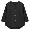 thumbnail image 5 of Only Moment Tops for Women 3/4 Sleeve V Neck Wash Cotton Tie Back Cinched Waist Lapel Collar Corset Blouse Work Casual Dressy Tunic Shirt Black,XL, 5 of 9
