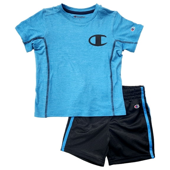 Boys Blue & Black Champion T-Shirt & Athletic Shorts Outfit Set Size 6
