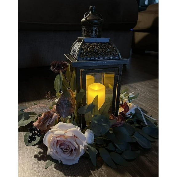Vintage Metal Candle Lanterns with Glass Cutouts for Indoor Outdoor Decor
