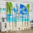 thumbnail image 3 of Beach Curtains for Kitchen,Tropical Island Sea Beach Waves Summer Green Palm Leaves Nature Landscape Print Rod Pocket Window Treatments Drapes for Bedroom Kitchen Bathroom84x84in, 3 of 6