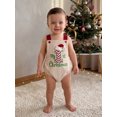 thumbnail image 6 of RUINIXCW Newborn Baby Girl Boy My First Christmas Outfit Corduroy Bubble Romper Overalls Letter Santa Hat Embroidery Sleeveless Jumpsuit Suspender Overall, 6 of 9
