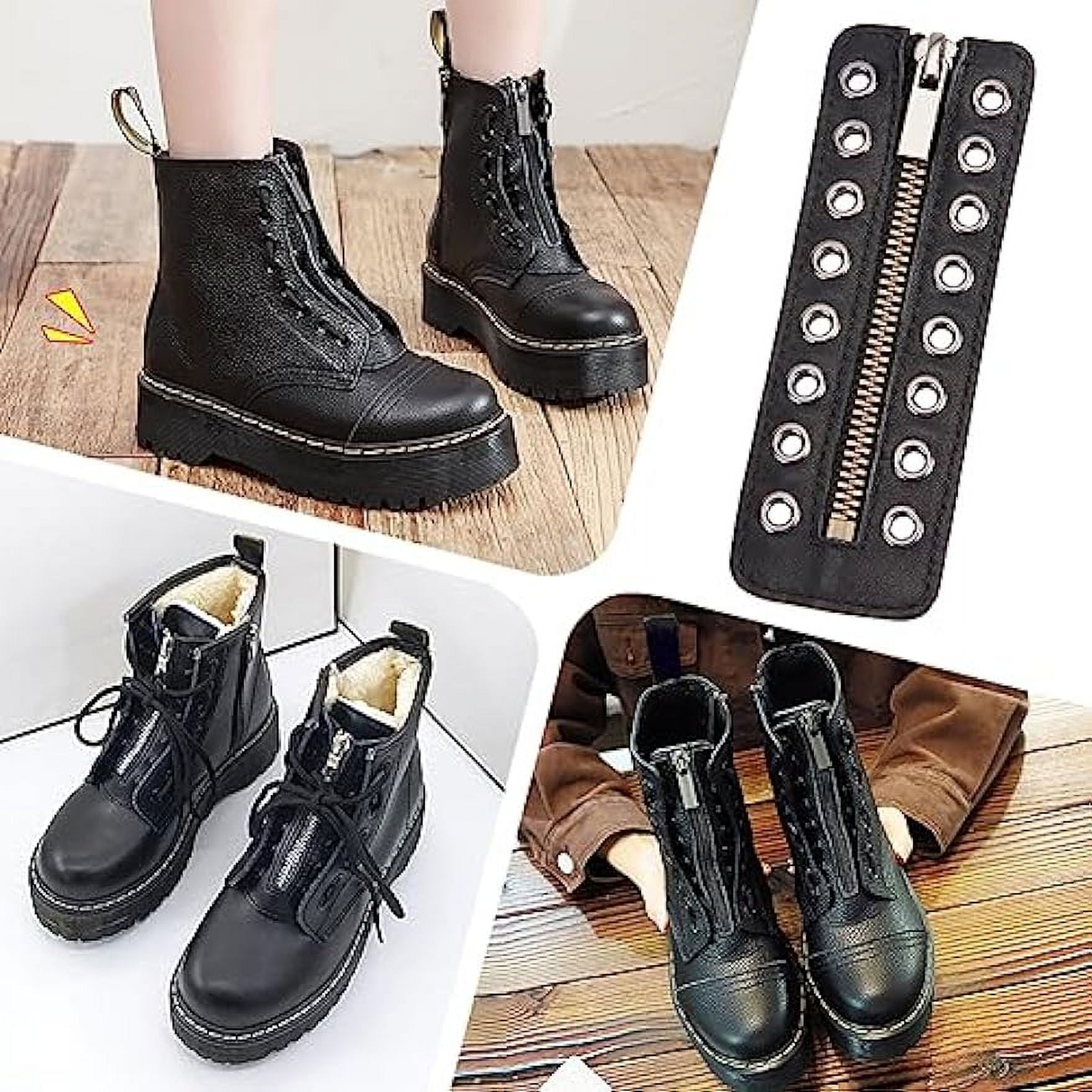 Leather Lace in Boot Zipper Inserts 5.7x2inch No Tie Zipper Boot Laces 8 Eyelet Zipper Smooth Tieless Shoe Laces for Walmart