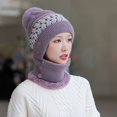 thumbnail image 3 of Gorro de punto con forro polar para mujer, gorro de invierno a prueba de viento, bufanda cálida, gorro de una pieza con orejeras, gorro de punto JFHHH pequeña, 3 of 5