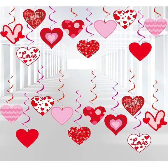 Valentines Hanging Decorations Heart Shaped Hanging Swirls for Office Classroom Ceiling Anniversary Wedding Party Decorations Favors