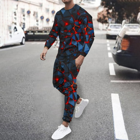 Wavsuf 2pcs Jogger Set Men Long Sweatsuits Sets for Mens New Motion Shirt Sweatshirt and Sweatpants Red Size M