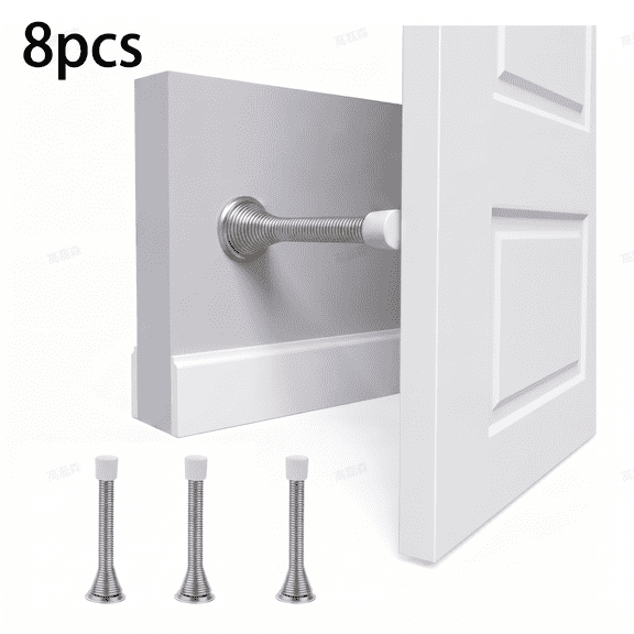 ROSEXIXI Door Stoppers 8 Pack Brushed Nickel Security Wall Protectors Heavy Duty Spring Door Stopper White Rubber Tip Silent Bumper Guards For Home Bedroom And Office Baseboard Protection