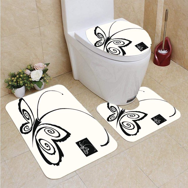 ABPHQTO Butterfl elegante Juego de alfombras de baño de 3 piezas Alfombra de baño Alfombra de contorno y tapa de inodoro ABPHQTO Cont-CHAPPLE-30585