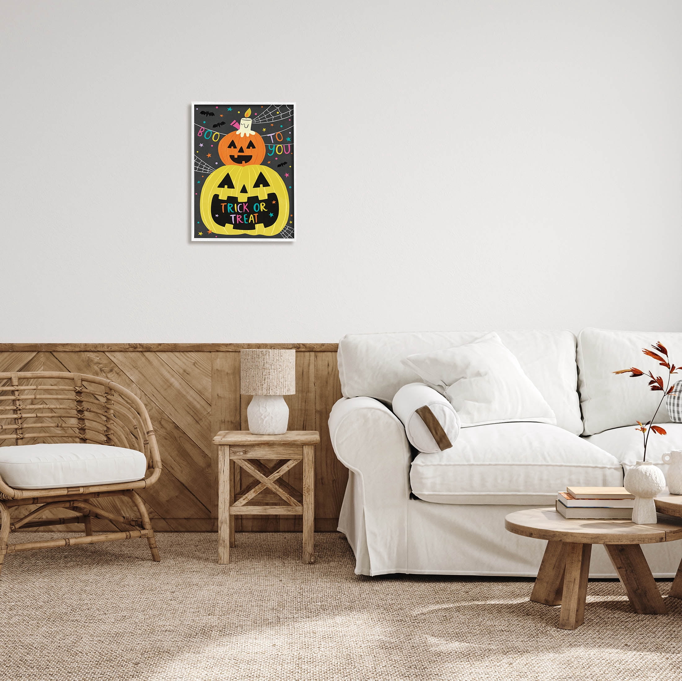 Stupell Industries Boo To You Fun Jack-O-Lanterns Graphic Art White Framed Art Print Wall Art, Design by Lisa Barlow