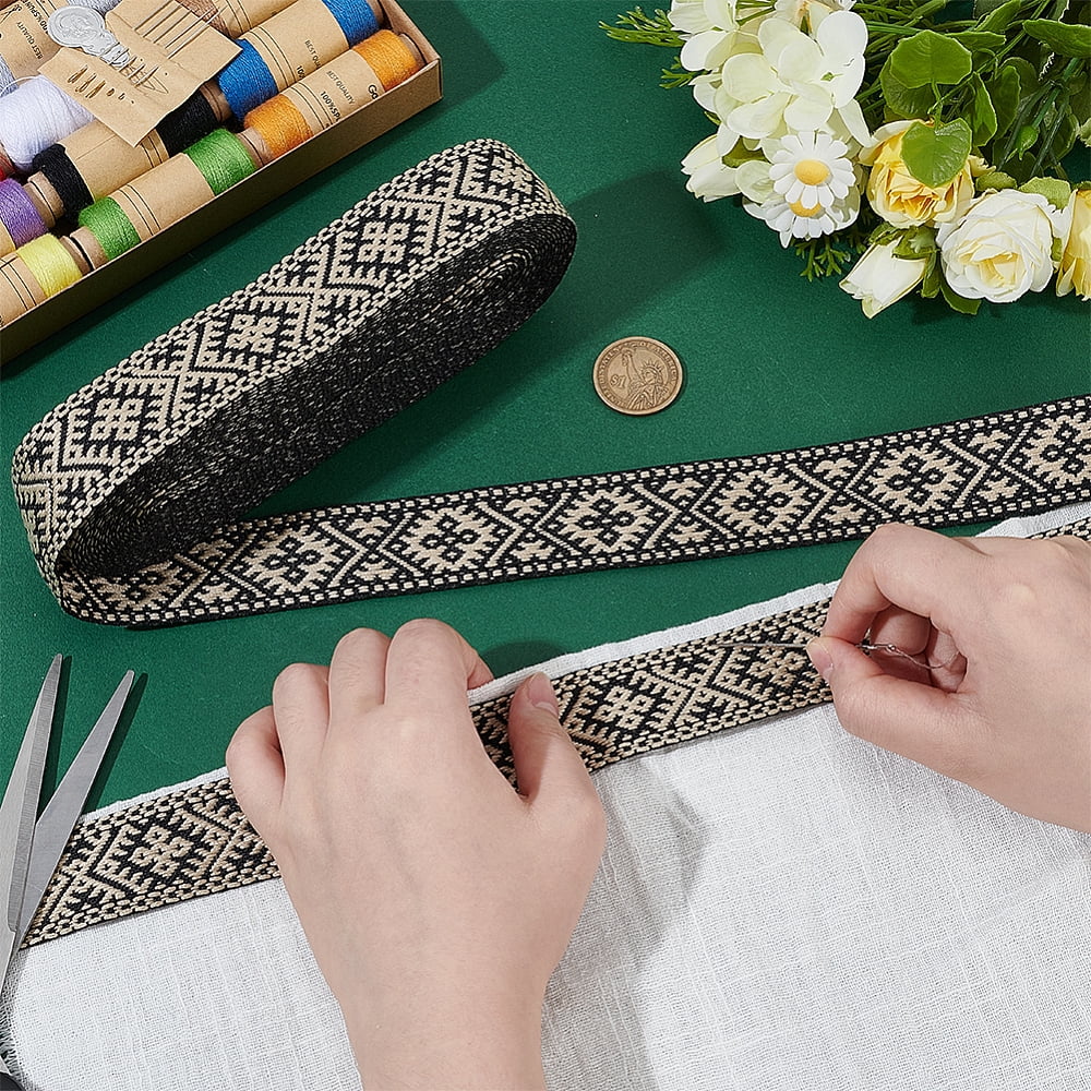 10Yards Ploycotton Webbing 1-1/8 Inch Black White Jacquard Webbing Strap Embroidery Flower Ribbon Strap Purse Straps Belt DIY