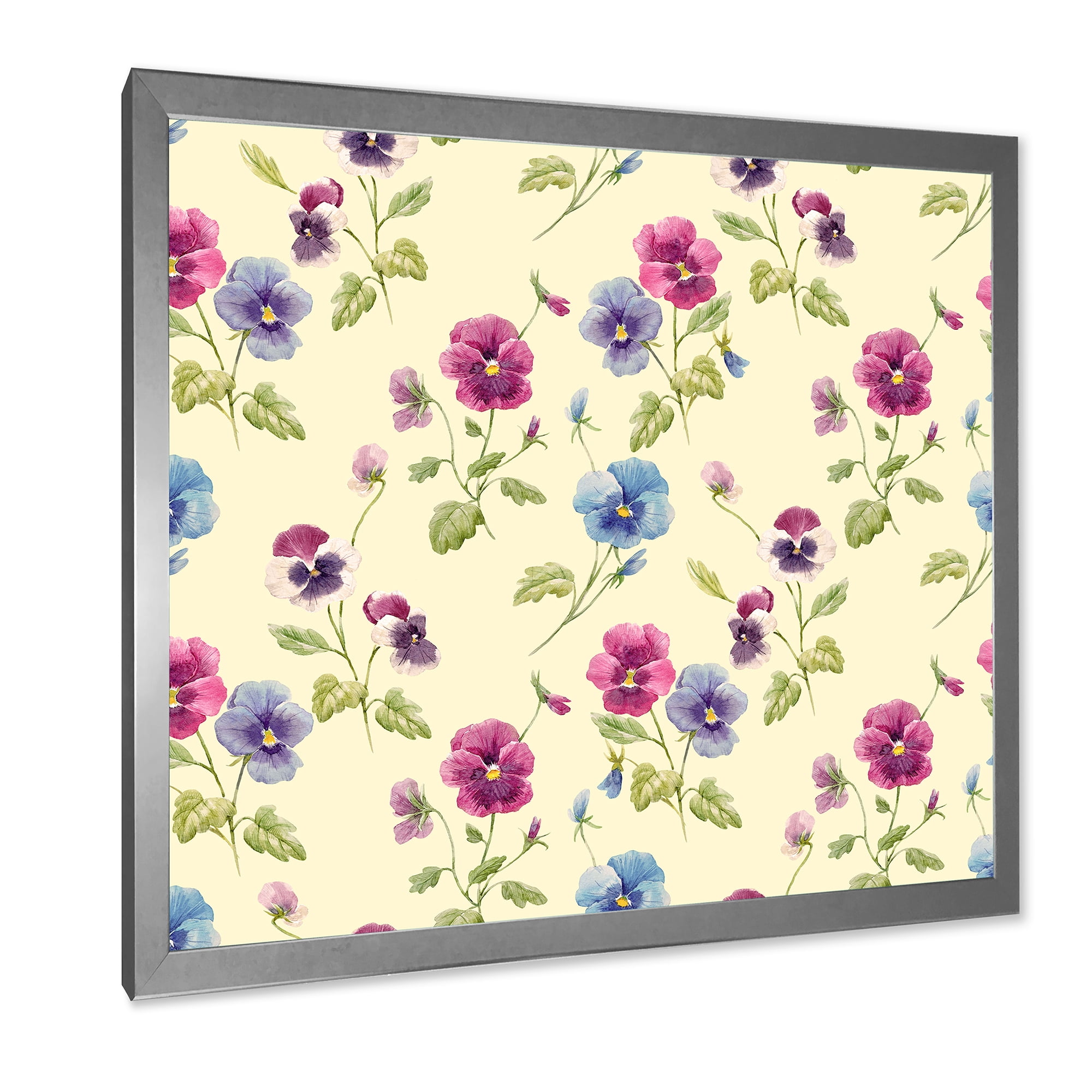 Designart 'Blue and Pink Pansy Flowers I' Traditional Framed Art Print
