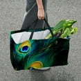 thumbnail image 7 of Peacock Feathers Large Capacity Reusable Foldable Oxford Cloth Toy Basket - Beach Bag, Shopping Bags, Laundry Basket, 7 of 7