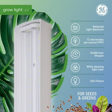 General Electric - GE 40W 24" LED Grow Light Fixture for Indoor Plants, Balanced Full Spectrum - White