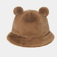 thumbnail image 3 of ZHENHONG Bucket Hats for Women and Men Cute Bear Ear Basin Hat Thick Warm Hat Casual Solid Color Headwear Brown, 3 of 6
