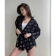 thumbnail image 4 of Pijama Holgado con Estampado para Mujer, Informal, con Cordones, de Larga y Pantalones Cortos de Cintura Alta, para el Hogar. Negro M, 4 of 7