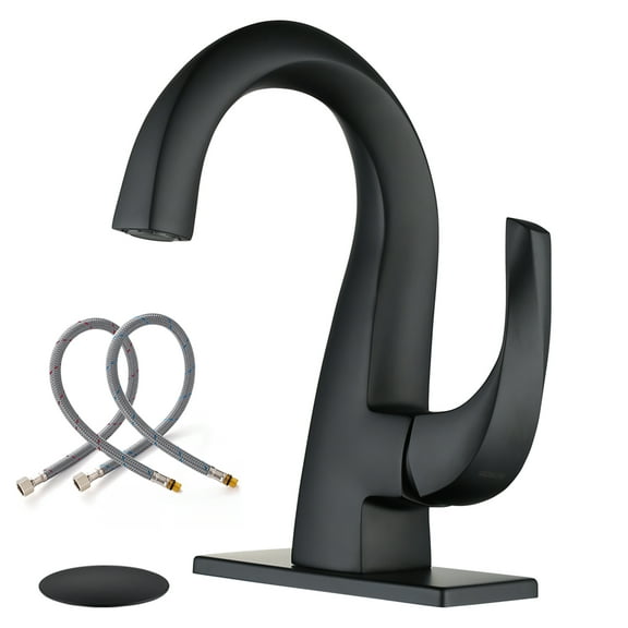 WOWOW Matte Black Bathroom Faucet Single Handle Bathroom Basin Faucet with Deck Plate