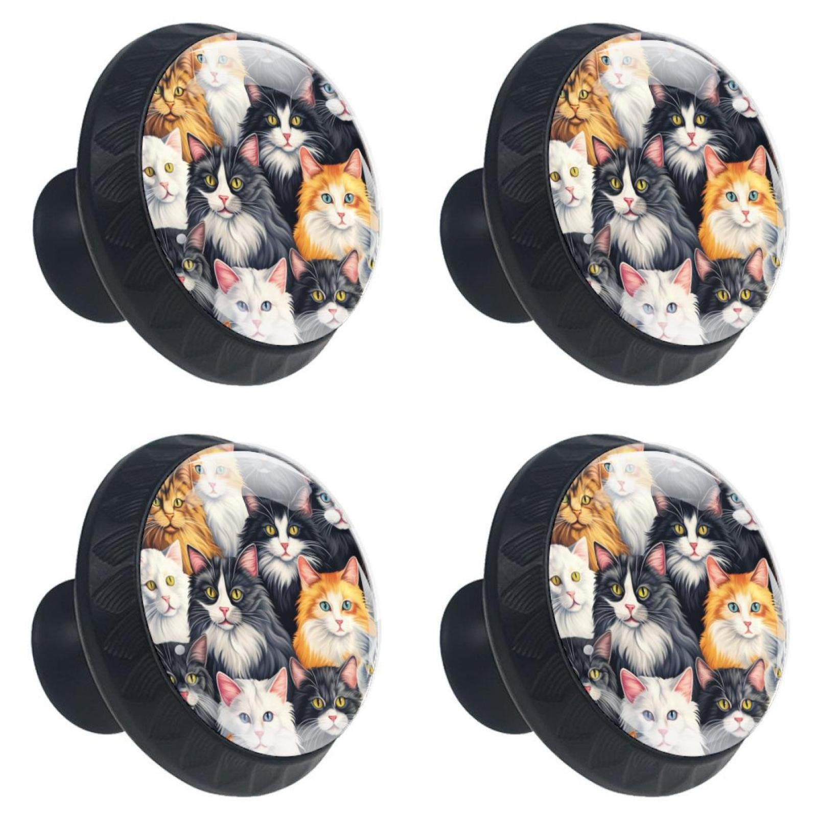 4 Pcs Cartoon Cat Knobs for Kitchen Cabinet Cupboard Dresser Bookcase Drawer Pulls Handles Round Home Decor