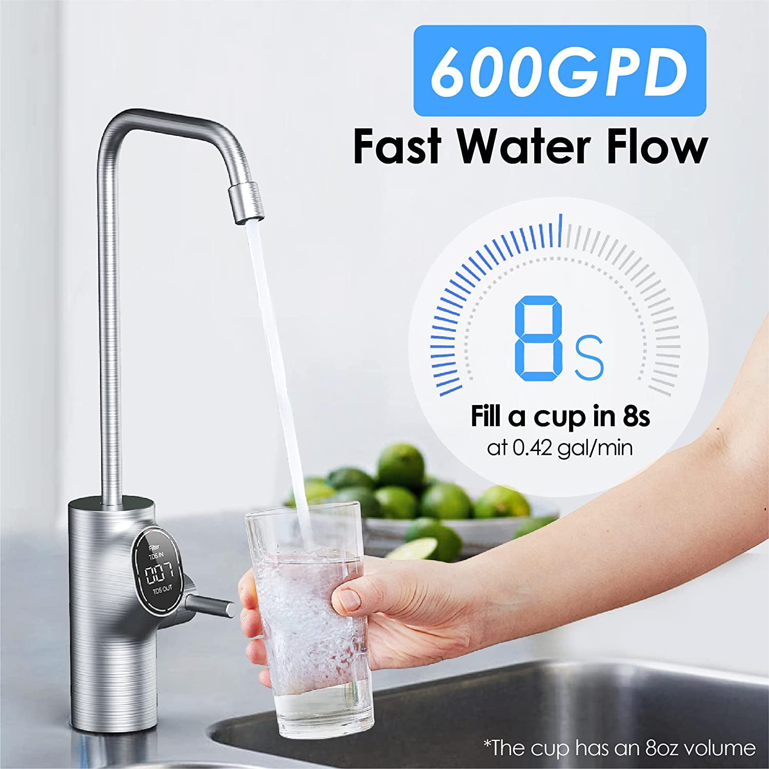 Waterdrop D6 RO Reverse Osmosis System, 600 GPD, Tankless, 2:1 Drain Ratio, USA Tech Support Water Filtration System