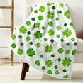 thumbnail image 3 of Happy St Patrick'' s Day Throw Blankets, Lucky Green Four Leaf Clover Gold Pattern Warm Cozy Bed Couch Blanket， Light Creen White Fleece Flannel Blanket and Throws to Decorate the Room and Bedroom, 3 of 5