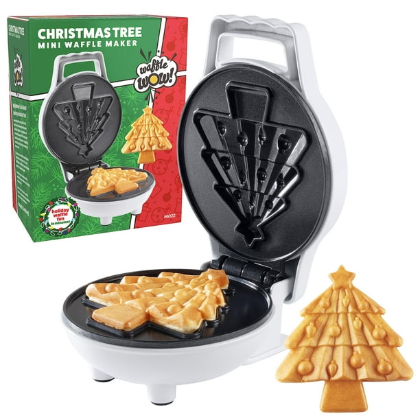 Waffle Wow! Mini waflera para árbol de Navidad, 4 pulgadas, antiadherente, rojo, navideño, acero inoxidable, dispositivo de desayuno eléctrico