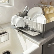 simplehuman Kitchen Dish Drying Rack, Fingerprint-Proof Stainless Steel Frame, Grey Plastic