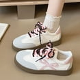 thumbnail image 6 of CHICVOMEY Women's White Faux Leather Low-Top Tennis Sneakers with Double Laces & Bow - Casual Fashion Shoes, 6 of 7