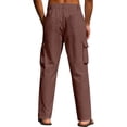 thumbnail image 5 of Mifsaly Linen Cargo Pants Men Summer Wide Leg Lightweight Summer Beach Trousers with Multi Pockets Elastic Waist Drawstring Breathable Cotton Tracksuit Bottoms XL, 5 of 5