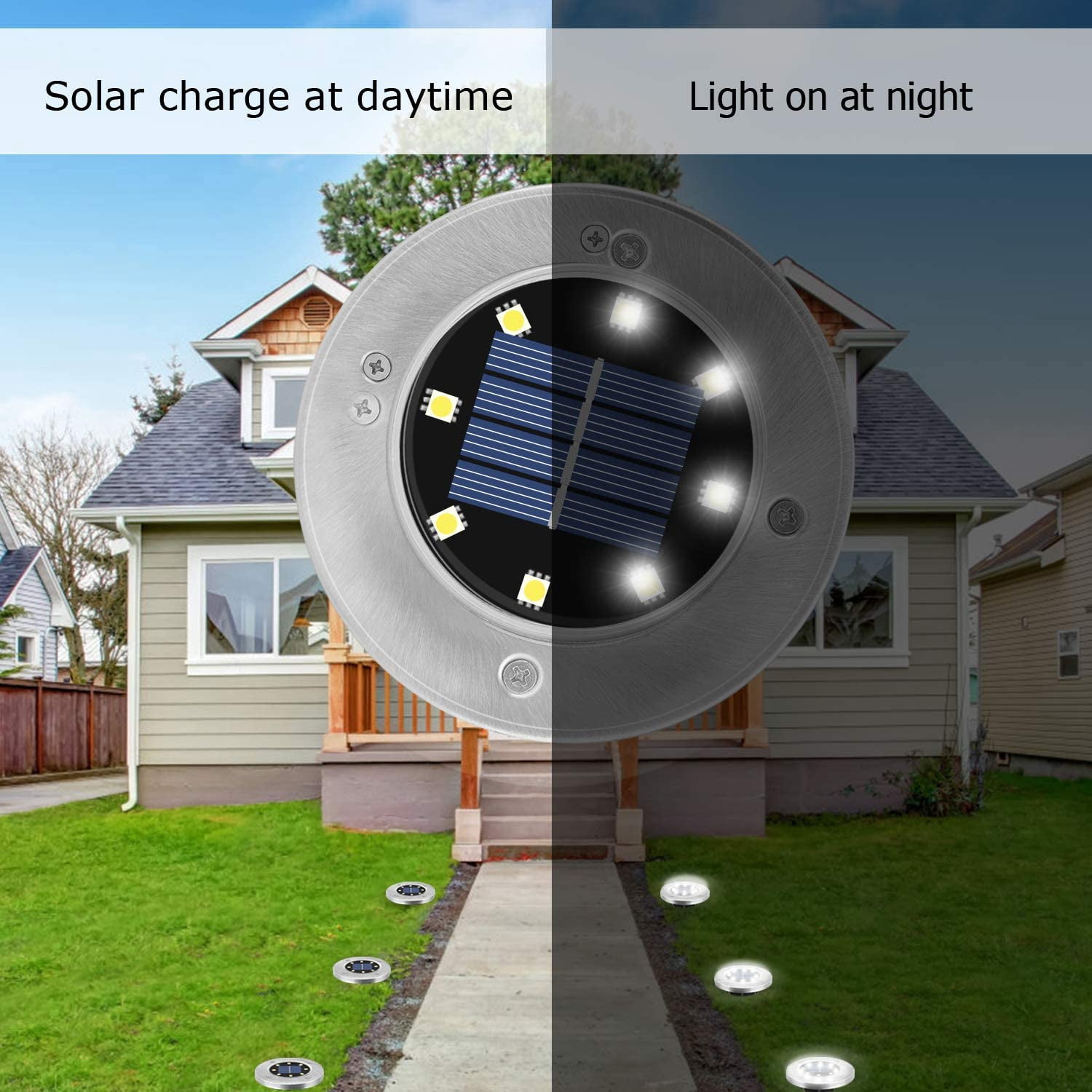 Solar Ground Lights, 8 Pack 8 LED Solar In-Ground Lights, Waterproof Solar Disk Lights Garden Lights Outdoor Landscape Lighting for Patio Pathway Lawn Yard Deck Driveway Walkway, Cool White