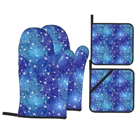 

Oven Mitts and Pot Holders 4 Piece shiny starry sky blue sky High Heat Slip Resistant Oven Mitt and Trivets Set Kitchen Oven Glove Pot Holders for Cooking Baking Grilling