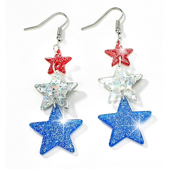Acrylic Sparkly 4th of July Earrings for Women, Trendy Independence Day Patriotic Drop Dangle Earrings, Fourth of July Outfits & Shirt Accessories for Women